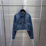 Pre Order Denim Frayed Luxury Logo Jacket