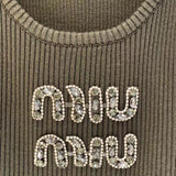 Pre Order Luxury Sparkle Vest Top In Khaki