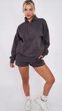 Half Zip Jumper & Short Set In Black