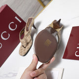 Pre Order Brown Low Heel Sandals With Logo Design