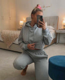 Cropped Hoodie & Jogger Set In Marl Grey