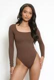 Long Sleeve Shaping Bodysuit In Brown