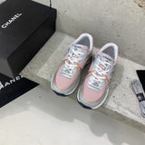 Pre Order Luxury Pink & Silver Double C Logo Trainers