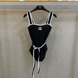 Pre Order Luxury White Logo Tie Waist Swimsuit