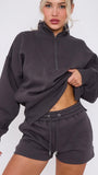 Half Zip Jumper & Short Set In Black