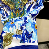 Pre Order Blue Luxury Paisley Print Swimsuit