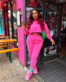 Cropped Hoodie & Jogger Set in Pink