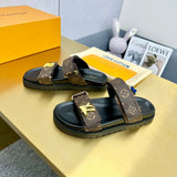 Pre Order Luxury Double Letter Gold Logo Strap Slides