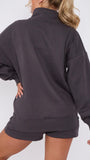 Half Zip Jumper & Short Set In Black