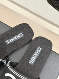 Pre Order Flat Denim Slides With Large White Logo