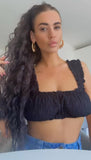Shirred Milkmaid Bralet In Black