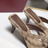 Pre Order Brown Low Heel Sandals With Logo Design