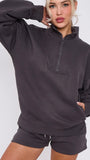 Half Zip Jumper & Short Set In Black