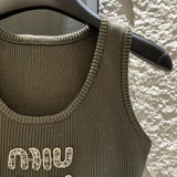 Pre Order Luxury Sparkle Vest Top In Khaki