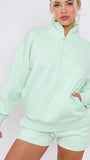 Half Zip Jumper & Short Set In Mint