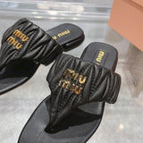 Pre Order Luxury Pleated Design Logo Flip flops