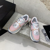 Pre Order Luxury Pink & Silver Double C Logo Trainers