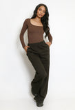 Long Sleeve Shaping Bodysuit In Brown