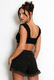 Shirred Milkmaid Bralet In Black