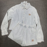 Pre Order Blue Pin Stripe Luxury Logo Short & Shirt Set