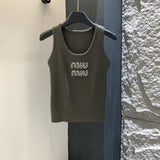 Pre Order Luxury Sparkle Vest Top In Khaki
