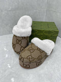 Pre Order Brown Print Fluffy Platform Slides/Slippers