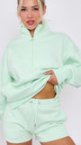 Half Zip Jumper & Short Set In Mint