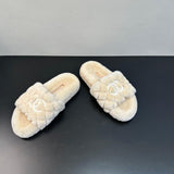 Pre Order Cream Soft Fur Luxury White Logo Slippers