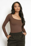 Long Sleeve Shaping Bodysuit In Brown