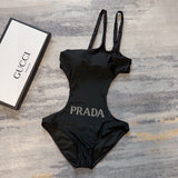 Pre Order Luxury Diamanté Front Logo Detail Cut Out Swimsuit