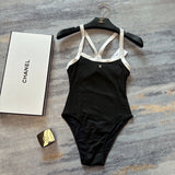 Pre Order Luxury Diamanté Logo Ribbed Swimsuit