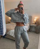 Cropped Hoodie & Jogger Set In Marl Grey