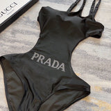 Pre Order Luxury Diamanté Front Logo Detail Cut Out Swimsuit