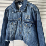 Pre Order Denim Frayed Luxury Logo Jacket
