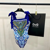 Pre Order Blue Luxury Paisley Print Swimsuit