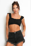 Shirred Milkmaid Bralet In Black