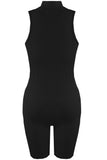 Zip Up Front Ribbed Unitard In Black
