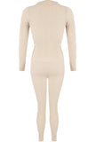 Beige Double Zip Up Ribbed Loungeset