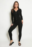 Black Double Zip Up Ribbed Loungeset
