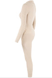 Beige Double Zip Up Ribbed Loungeset