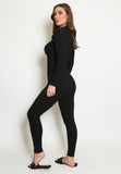 Black Double Zip Up Ribbed Loungeset